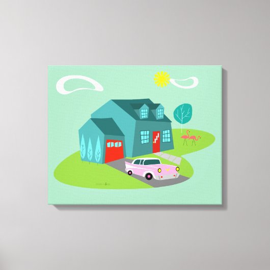 Retro Suburban House Stretched Canvas Print Leinwanddruck (Vorderseite)