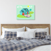Retro Suburban House Stretched Canvas Print Leinwanddruck (Insitu (Schlafzimmer))