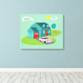 Retro Suburban House Stretched Canvas Print Leinwanddruck (Insitu (Holzboden))