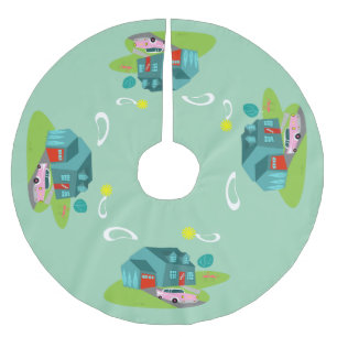 Retro Suburban House Weihnachtsbaumrock Polyester Weihnachtsbaumdecke