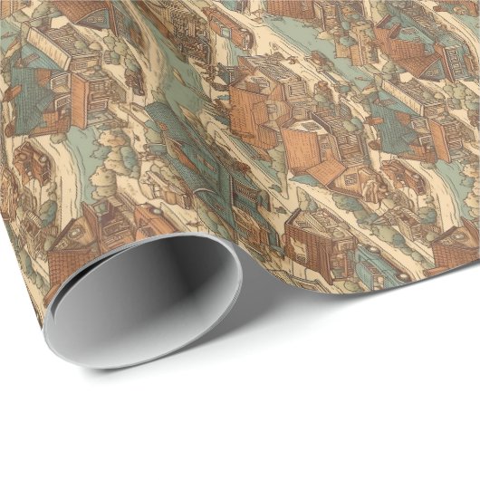 Retro Suburban Toile de Jouy Wrapping Paper Roll Geschenkpapier (Rolleneckpunkt)