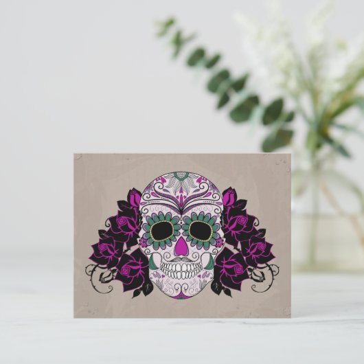 Retro Sugar Skull Postkarte (Stehend Vorderseite)