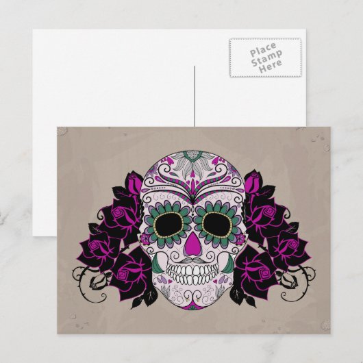 Retro Sugar Skull Postkarte (Vorne/Hinten)