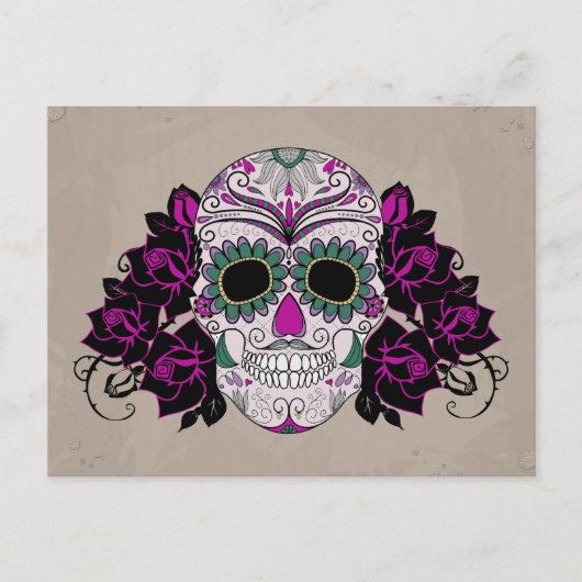 Retro Sugar Skull Postkarte (Vorderseite)