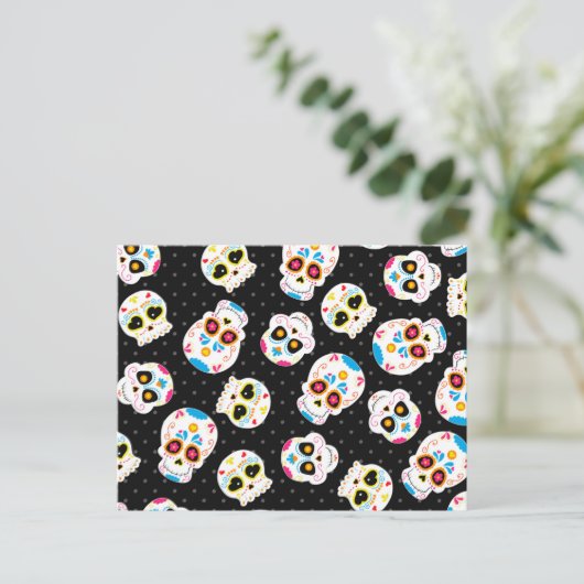 Retro Sugar Skull Postkarte (Stehend Vorderseite)