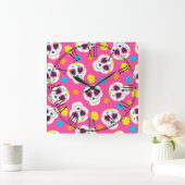 Retro Sugar Skull Quadratische Wanduhr (Zuhause)
