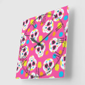 Retro Sugar Skull Quadratische Wanduhr (Winkel)