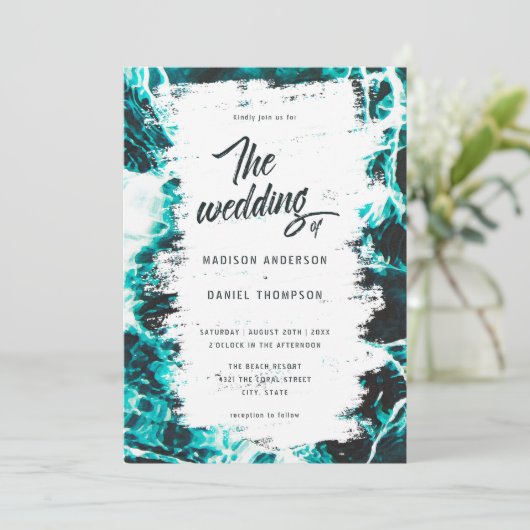 Retro Summer Aqua Aquamarines Blue Ocean Theme Hoc Einladung (Stehend Vorderseite)