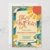 Retro Summer Beach Gender Neutral 1. Geburtstag Einladung (Vorderseite)