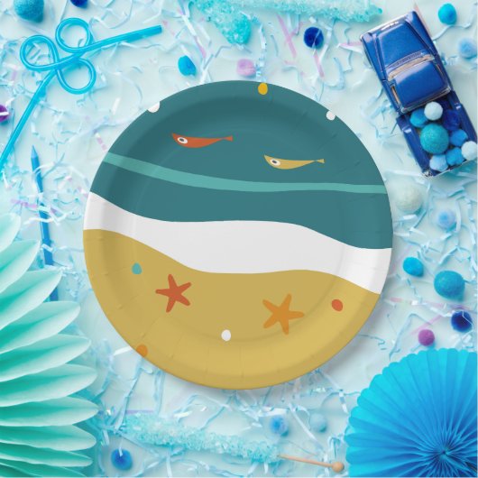 Retro Summer Beach Mitte Jahrhundert Moderne Pappteller (Party)