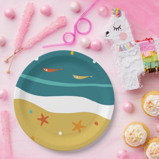 Retro Summer Beach Mitte Jahrhundert Moderne Pappteller (Party)