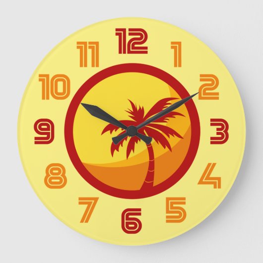 Retro Summer Beach Palm Treatwave Clock Große Wanduhr (Vorderseite)