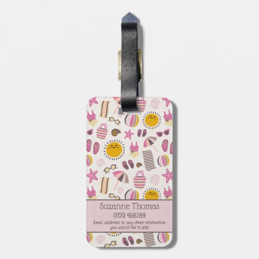 Retro Summer Beach, Personalisierter Name Gepäckanhänger (Rückseite vertikal)