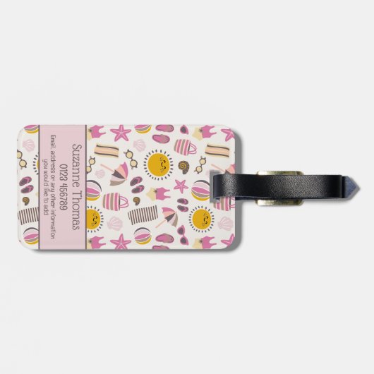 Retro Summer Beach, Personalisierter Name Gepäckanhänger (Rückseite horizontal)