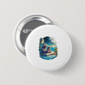 Retro Summer Beach Sloth Button (Vorne & Hinten)