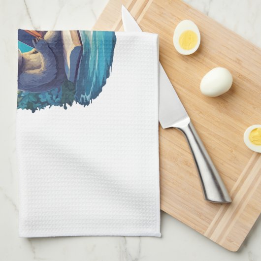 Retro Summer Beach Sloth Geschirrtuch (Viertel Falte)