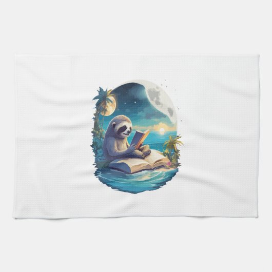 Retro Summer Beach Sloth Geschirrtuch (Horizontal)
