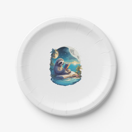 Retro Summer Beach Sloth Pappteller (Vorderseite)