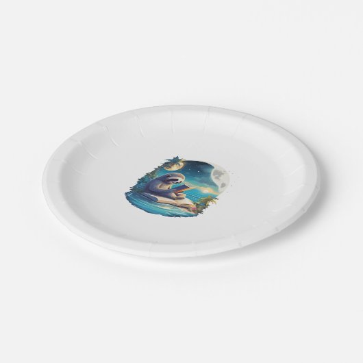 Retro Summer Beach Sloth Pappteller (Schrägansicht)