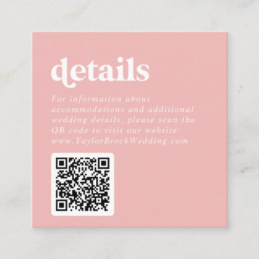 Retro Summer | Blush Pink QR Code Wedding Details Begleitkarte (Vorderseite)