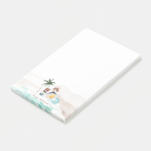 Retro Summer Boho Surf | Monogramm Personalisiert Post-it Klebezettel (angewinkelt)