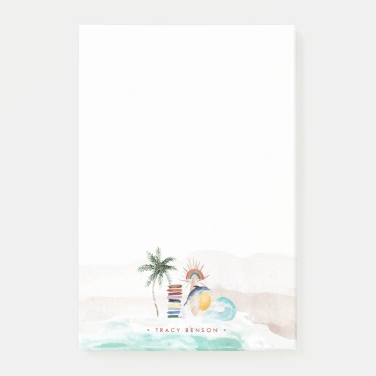 Retro Summer Boho Surf | Monogramm Personalisiert Post-it Klebezettel (Vorderseite)