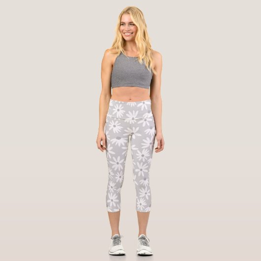 Retro Summer Daisies Muster Klein #6 #pattern Capri Leggings (Vorderseite)