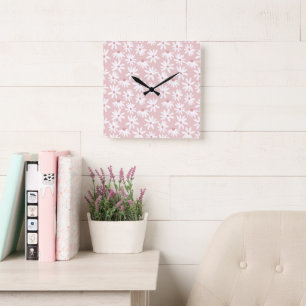 Retro Summer Daisies Muster Kleines #4 #pattern Quadratische Wanduhr