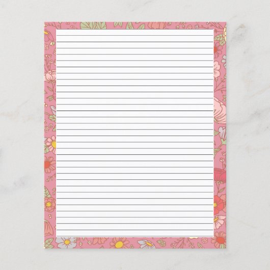 Retro Summer Florals Pink Stationery Letter Paper (Vorderseite)