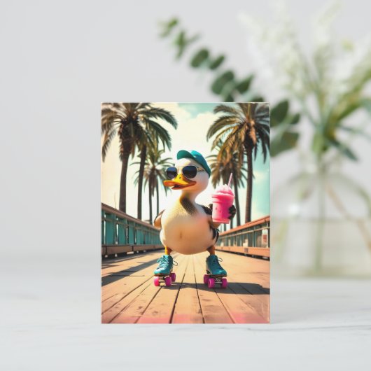 Retro Summer Funny Roller Duck  Ankündigungspostkarte (Stehend Vorderseite)