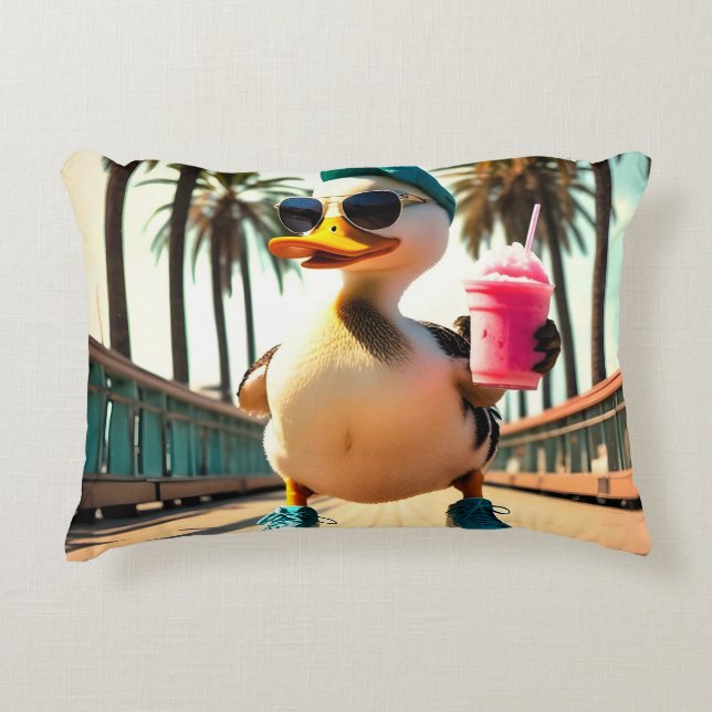 Retro Summer Funny Roller Duck Dekokissen (Vorderseite)