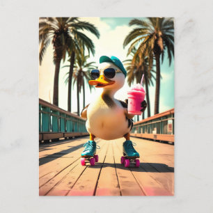 Retro Summer Funny Roller Duck Feiertagspostkarte