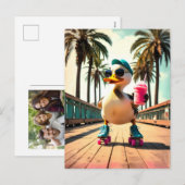 Retro Summer Funny Roller Duck Feiertagspostkarte (Vorne/Hinten)