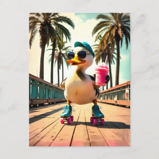 Retro Summer Funny Roller Duck Feiertagspostkarte (Vorderseite)