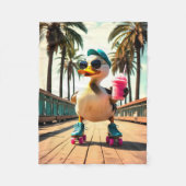 Retro Summer Funny Roller Duck Fleecedecke (Vorderseite)