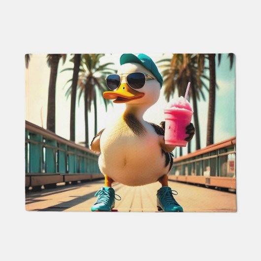 Retro Summer Funny Roller Duck Fußmatte (Vorderseite)