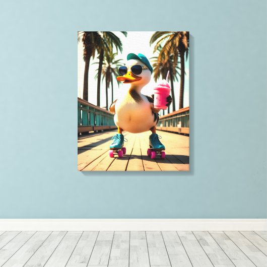 Retro Summer Funny Roller Duck Leinwanddruck (Insitu (Holzboden))