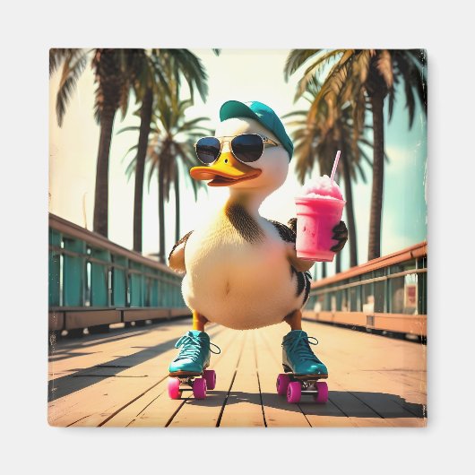 Retro Summer Funny Roller Duck Magnet (Vorne)