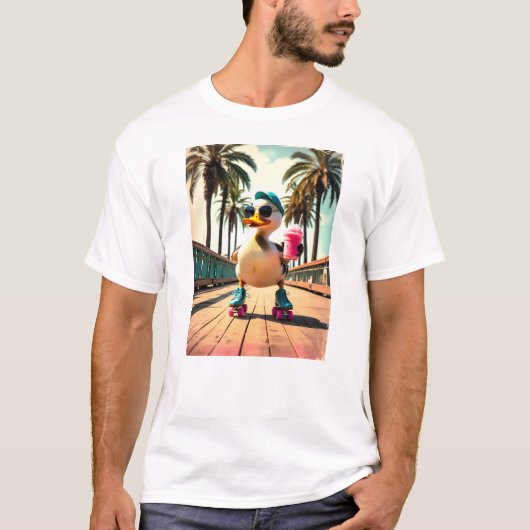 Retro Summer Funny Roller Duck T-Shirt (Vorderseite)