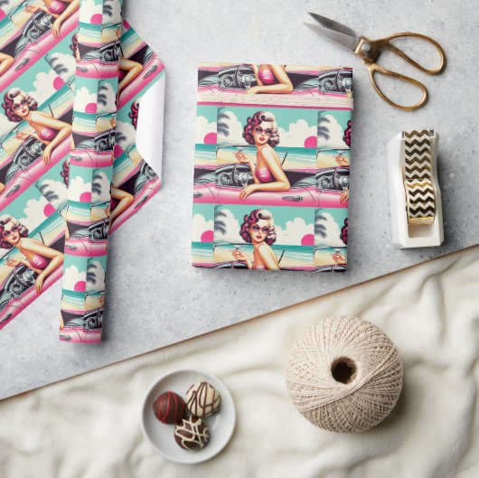 Retro Summer Girl Geschenkpapier (Kunsthandwerk)