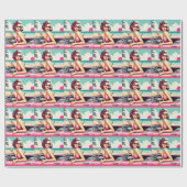 Retro Summer Girl Geschenkpapier (Flach)