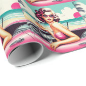 Retro Summer Girl Geschenkpapier (Rolleneckpunkt)