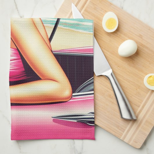 Retro Summer Girl Geschirrtuch (Viertel Falte)