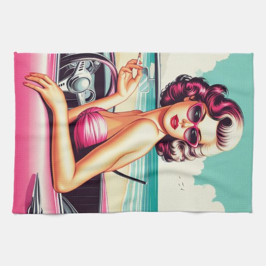 Retro Summer Girl Geschirrtuch (Horizontal)