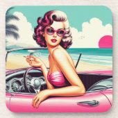 Retro Summer Girl Getränkeuntersetzer (Vorderseite)