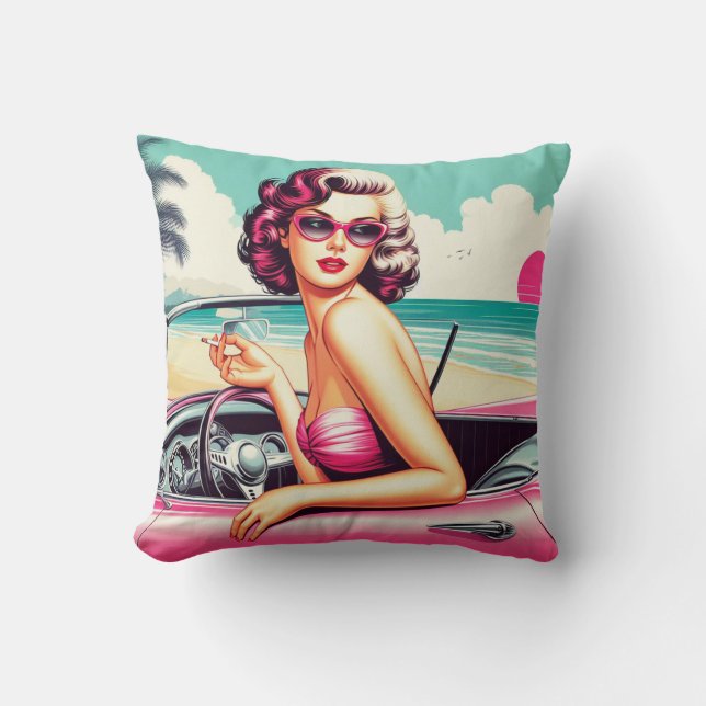 Retro Summer Girl Kissen (Vorderseite)