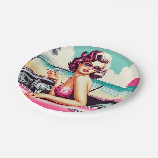 Retro Summer Girl Pappteller (Schrägansicht)