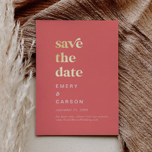 Retro Summer Gold Foil Hot Pink Save the Date Folieneinladung
