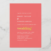 Retro Summer Gold Foil Hot Pink Wedding Folieneinladung (Vorderseite)