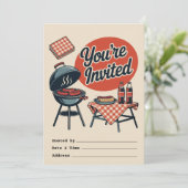 Retro Summer GRILLEN Clipart - Vintag Grill Party Einladung (Stehend Vorderseite)